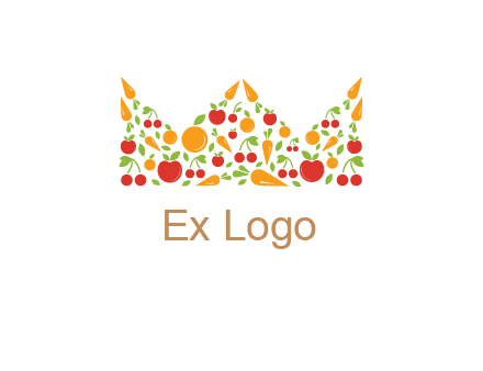 vegetables and fruits forming abstract crown logo