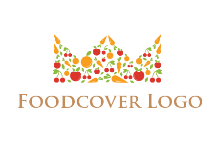 vegetables and fruits forming abstract crown logo