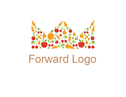 vegetables and fruits forming abstract crown logo