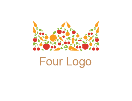 vegetables and fruits forming abstract crown logo