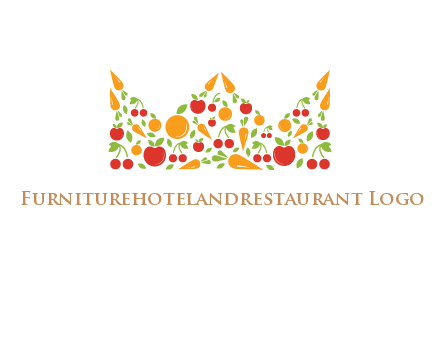 vegetables and fruits forming abstract crown logo