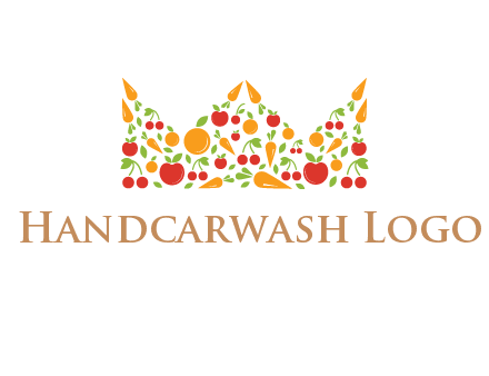 vegetables and fruits forming abstract crown logo