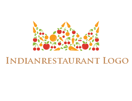vegetables and fruits forming abstract crown logo