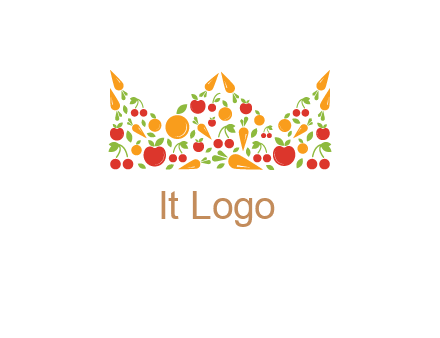 vegetables and fruits forming abstract crown logo