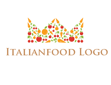 vegetables and fruits forming abstract crown logo
