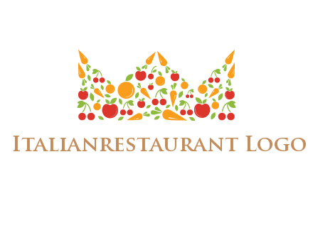 vegetables and fruits forming abstract crown logo