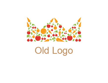 vegetables and fruits forming abstract crown logo