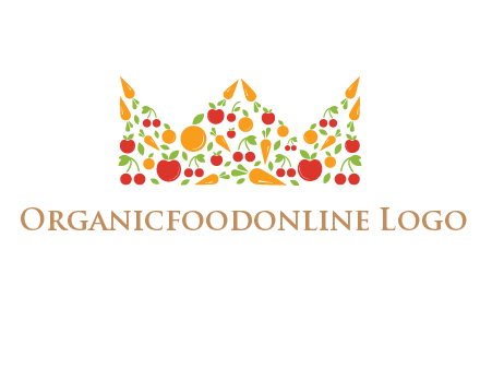 vegetables and fruits forming abstract crown logo