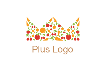 vegetables and fruits forming abstract crown logo