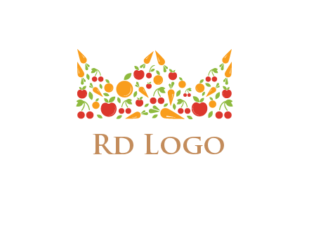 vegetables and fruits forming abstract crown logo