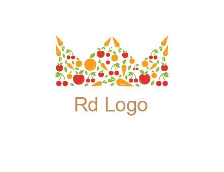 vegetables and fruits forming abstract crown logo