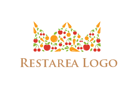 vegetables and fruits forming abstract crown logo