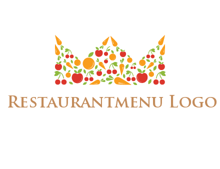 vegetables and fruits forming abstract crown logo