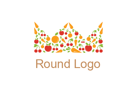 vegetables and fruits forming abstract crown logo