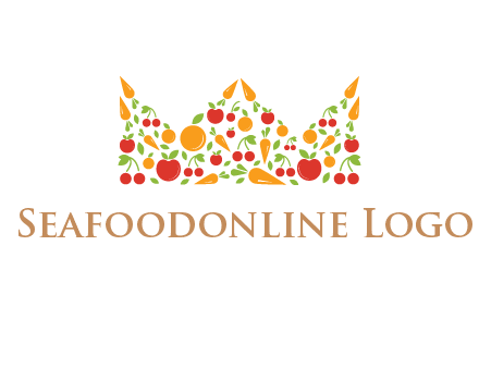 vegetables and fruits forming abstract crown logo