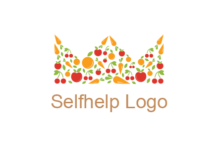 vegetables and fruits forming abstract crown logo