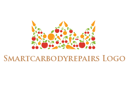 vegetables and fruits forming abstract crown logo