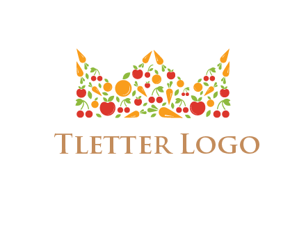 vegetables and fruits forming abstract crown logo