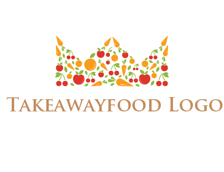 vegetables and fruits forming abstract crown logo