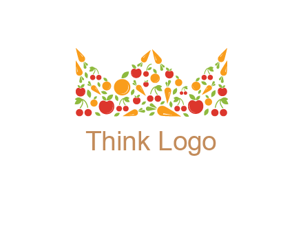 vegetables and fruits forming abstract crown logo