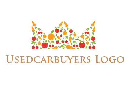 vegetables and fruits forming abstract crown logo
