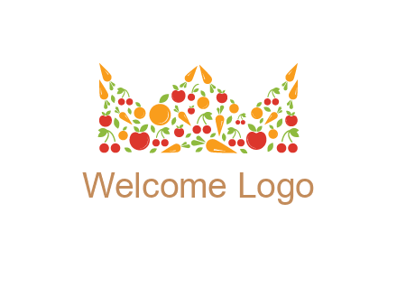 vegetables and fruits forming abstract crown logo