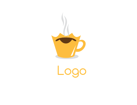 coffee cup merged with crown with smoke logo