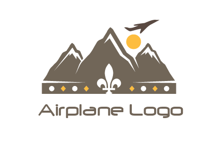 crown made of mountains with flying airplane logo