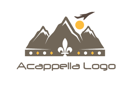 crown made of mountains with flying airplane logo