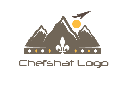 crown made of mountains with flying airplane logo