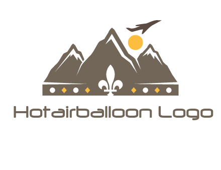 crown made of mountains with flying airplane logo