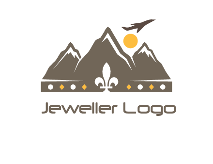 crown made of mountains with flying airplane logo