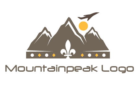 crown made of mountains with flying airplane logo