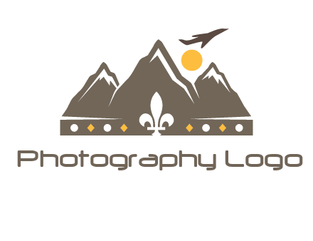crown made of mountains with flying airplane logo