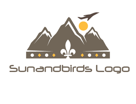 crown made of mountains with flying airplane logo