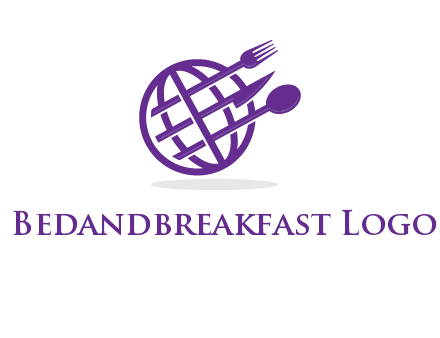 globe combined with fork spoon and knife logo