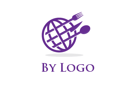 globe combined with fork spoon and knife logo