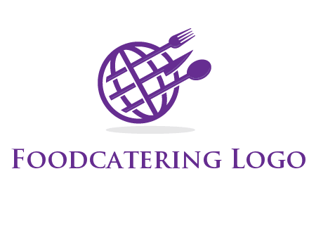 globe combined with fork spoon and knife logo