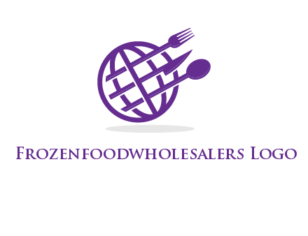 globe combined with fork spoon and knife logo