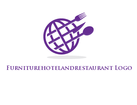 globe combined with fork spoon and knife logo