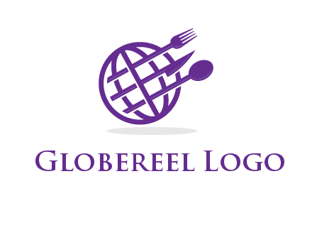 globe combined with fork spoon and knife logo