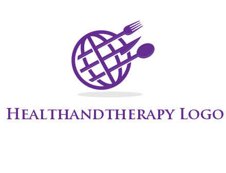 globe combined with fork spoon and knife logo