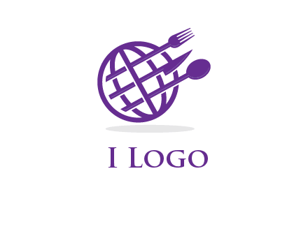 globe combined with fork spoon and knife logo