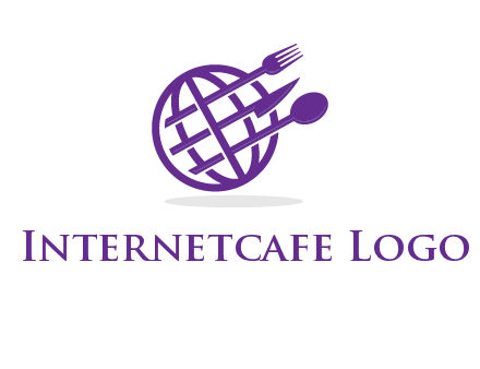 globe combined with fork spoon and knife logo