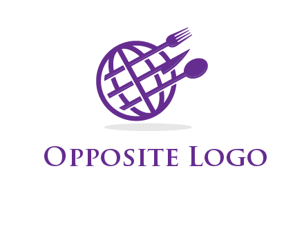 globe combined with fork spoon and knife logo
