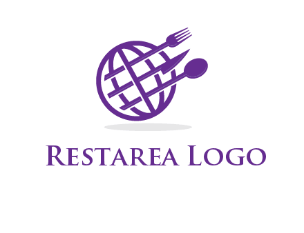 globe combined with fork spoon and knife logo