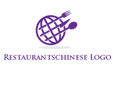 globe combined with fork spoon and knife logo