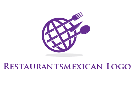 globe combined with fork spoon and knife logo