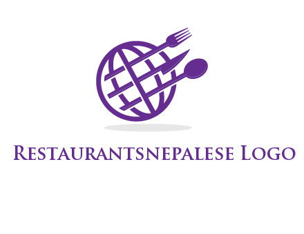 globe combined with fork spoon and knife logo