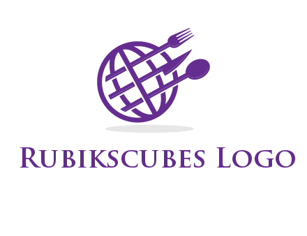 globe combined with fork spoon and knife logo